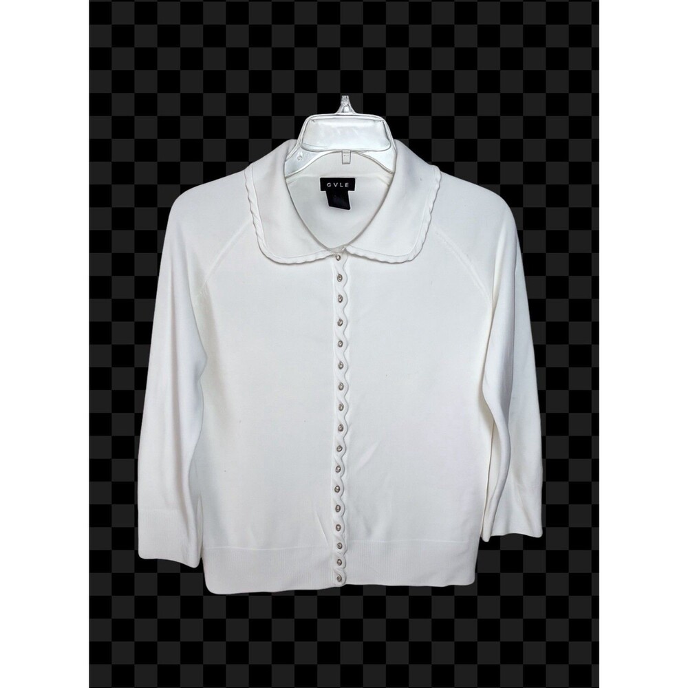 Romantic White Long Sleeve Women’s Cardigan Pearl Buttons Size Small